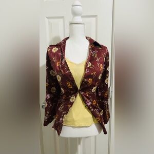 Burgundy Floral Satin Blazer
